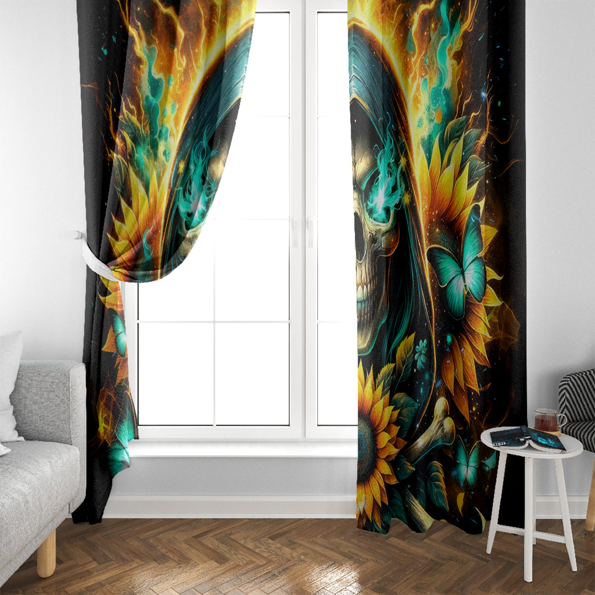 Sunflower Skull Window Curtain I'm Blunt Because God Rolled Me That Way