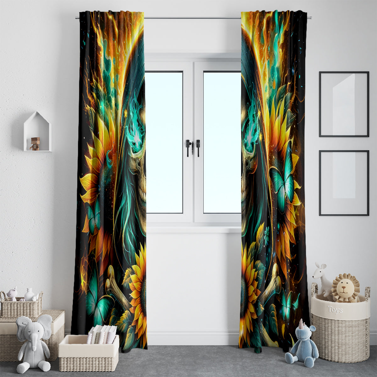 Sunflower Skull Window Curtain I'm Blunt Because God Rolled Me That Way