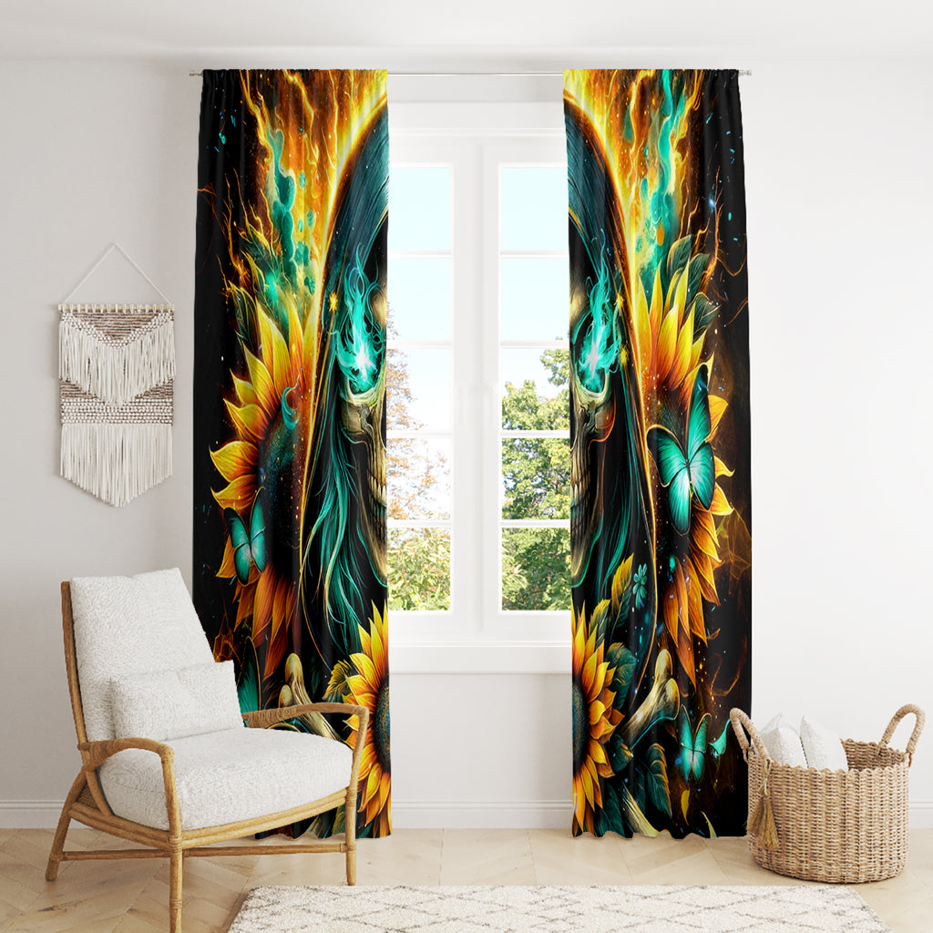 Sunflower Skull Window Curtain I'm Blunt Because God Rolled Me That Way