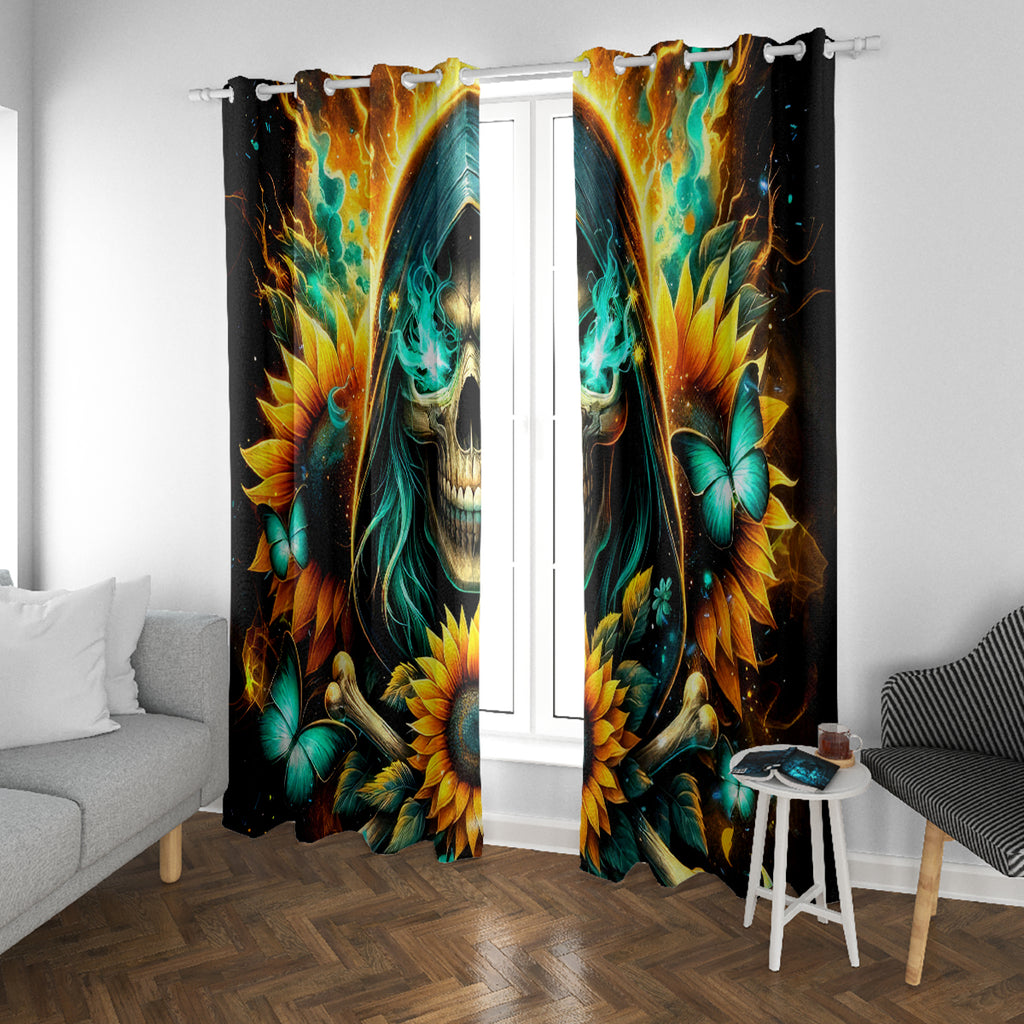 Sunflower Skull Window Curtain I'm Blunt Because God Rolled Me That Way
