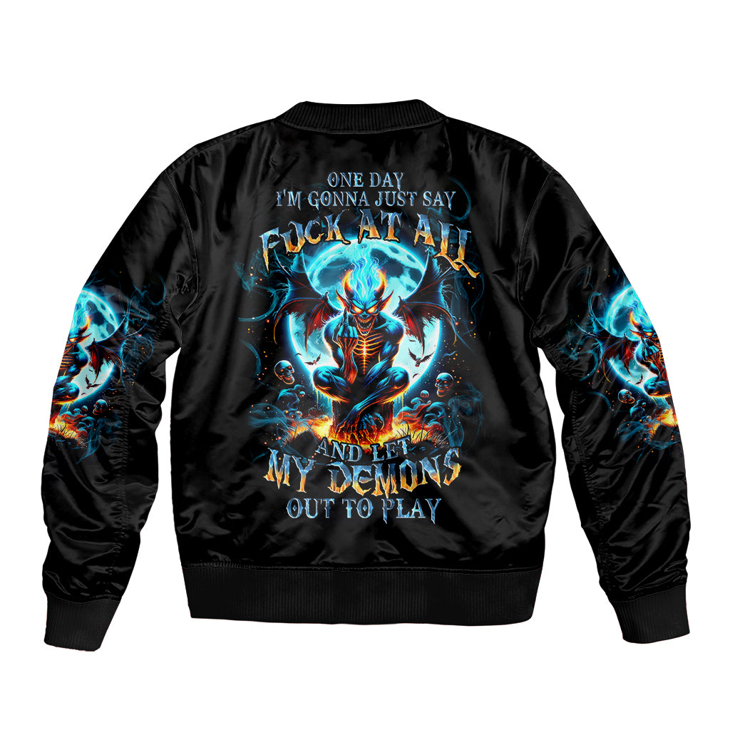 Devil Skull Bomber Jacket One Day I'm Gonna Just Say And Let My Demons Out Play