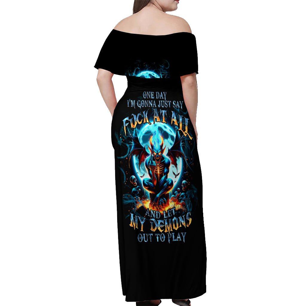 Devil Skull Off Shoulder Maxi Dress One Day I'm Gonna Just Say And Let My Demons Out Play