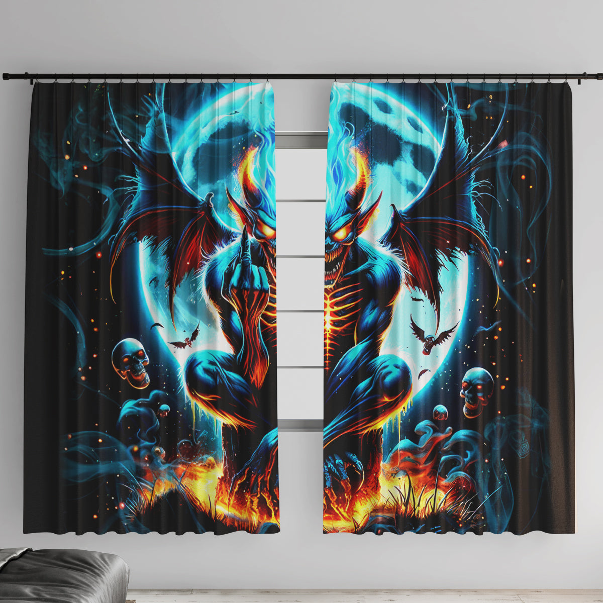 Devil Skull Window Curtain One Day I'm Gonna Just Say And Let My Demons Out Play