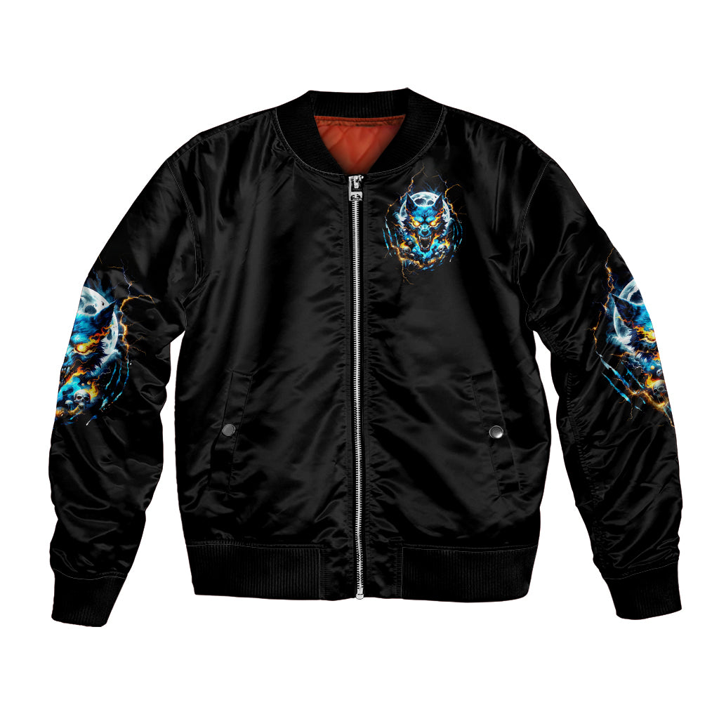Wolf Skull Bomber Jacket Born As Human But Wolft At Heart
