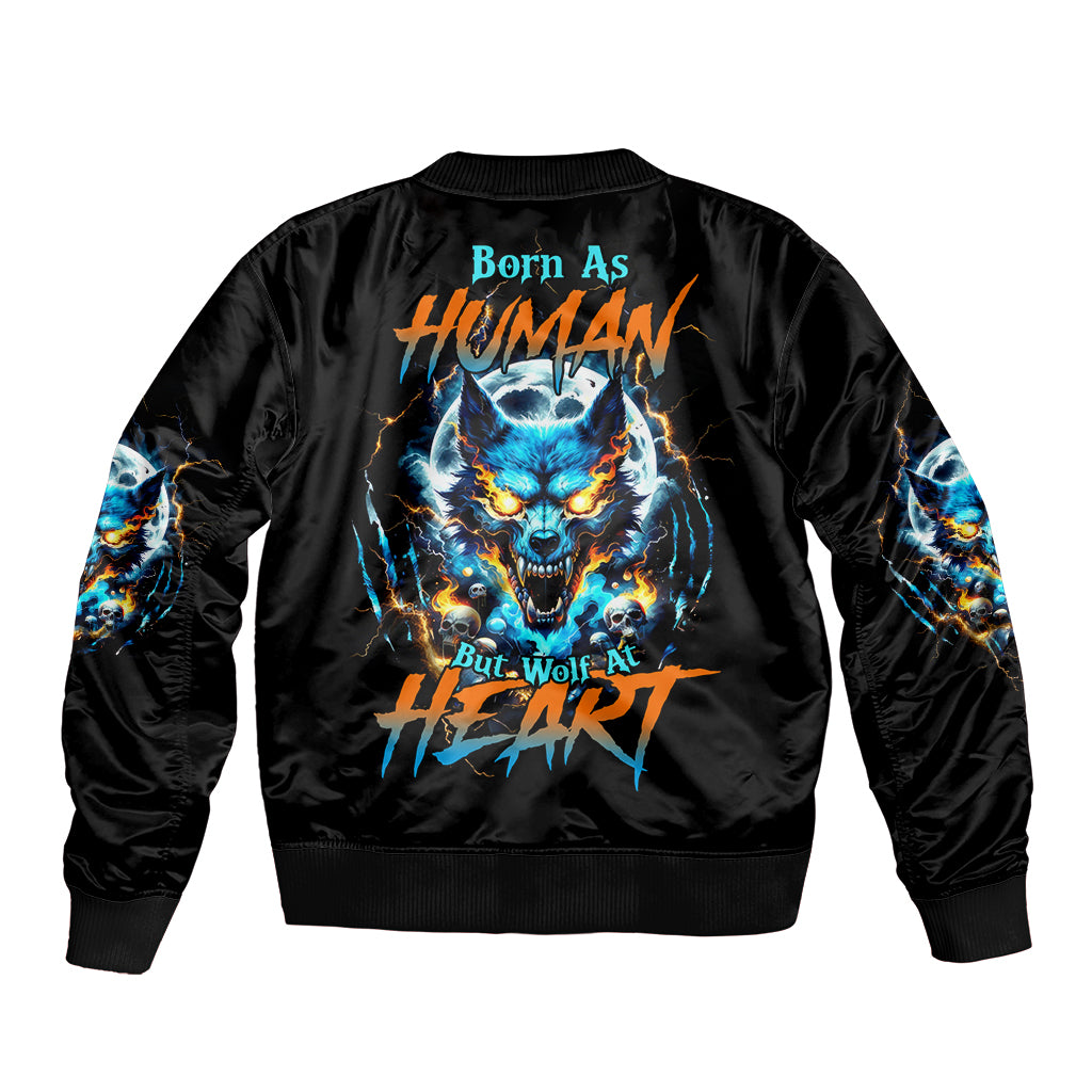 Wolf Skull Bomber Jacket Born As Human But Wolft At Heart