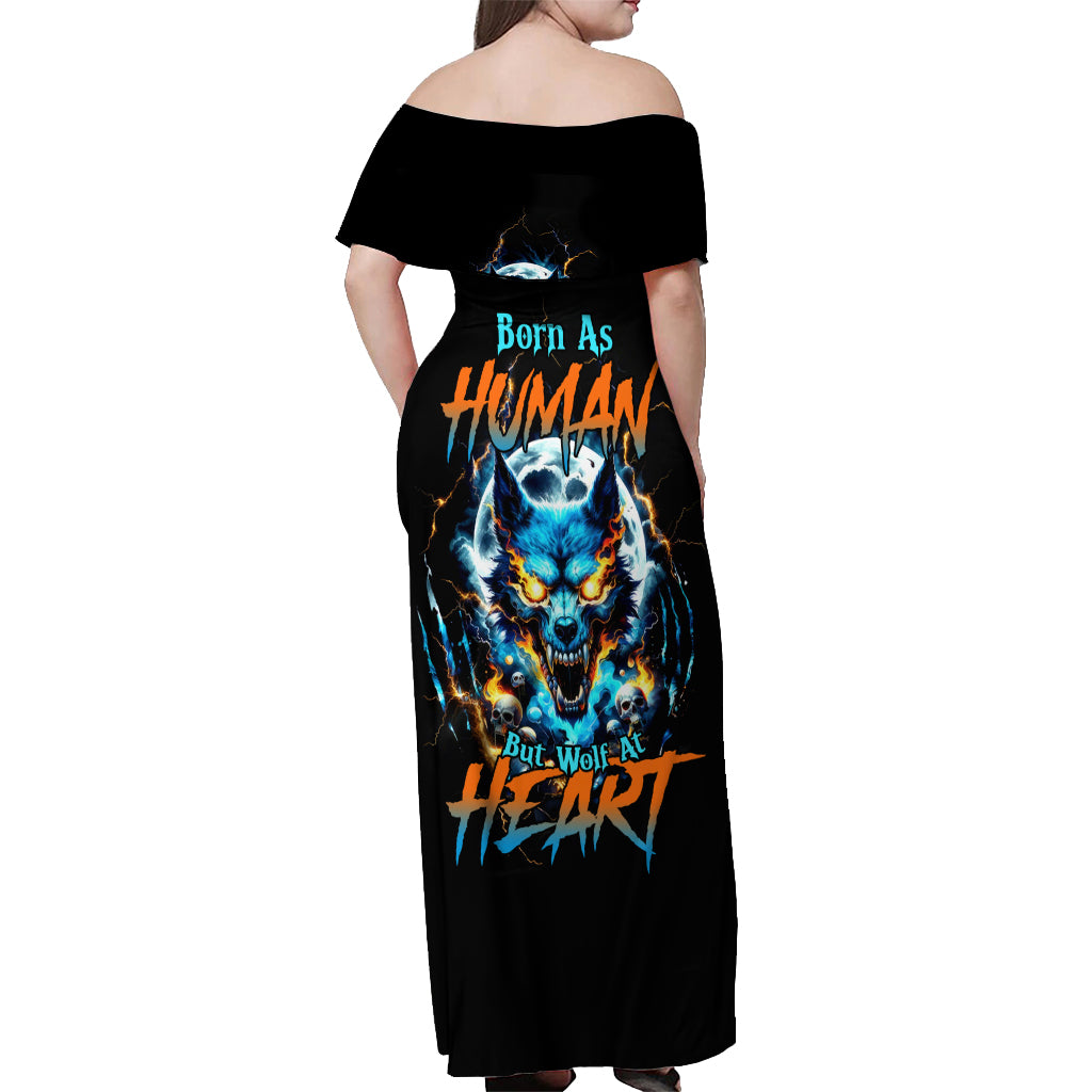 Wolf Skull Off Shoulder Maxi Dress Born As Human But Wolft At Heart