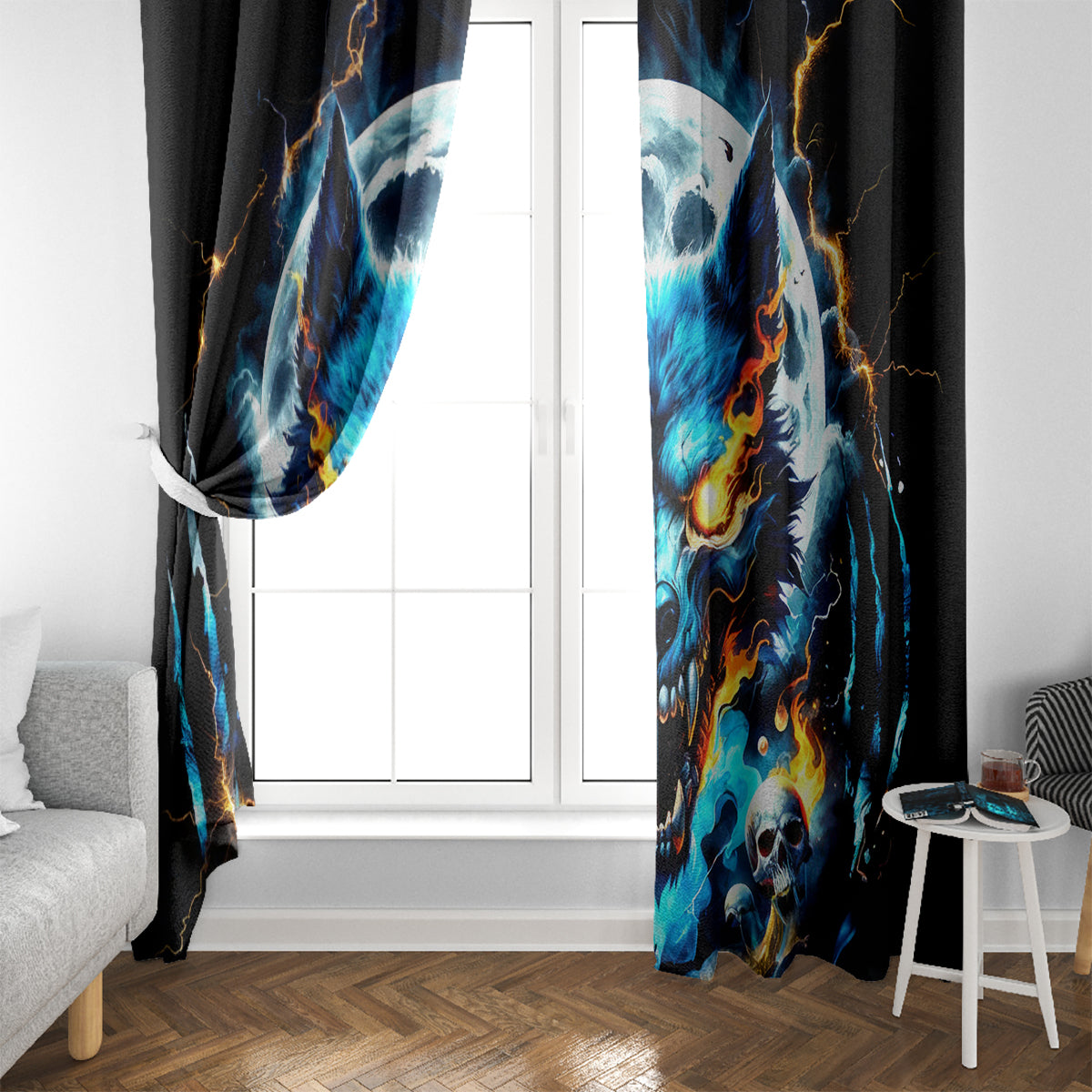 Wolf Skull Window Curtain Born As Human But Wolft At Heart