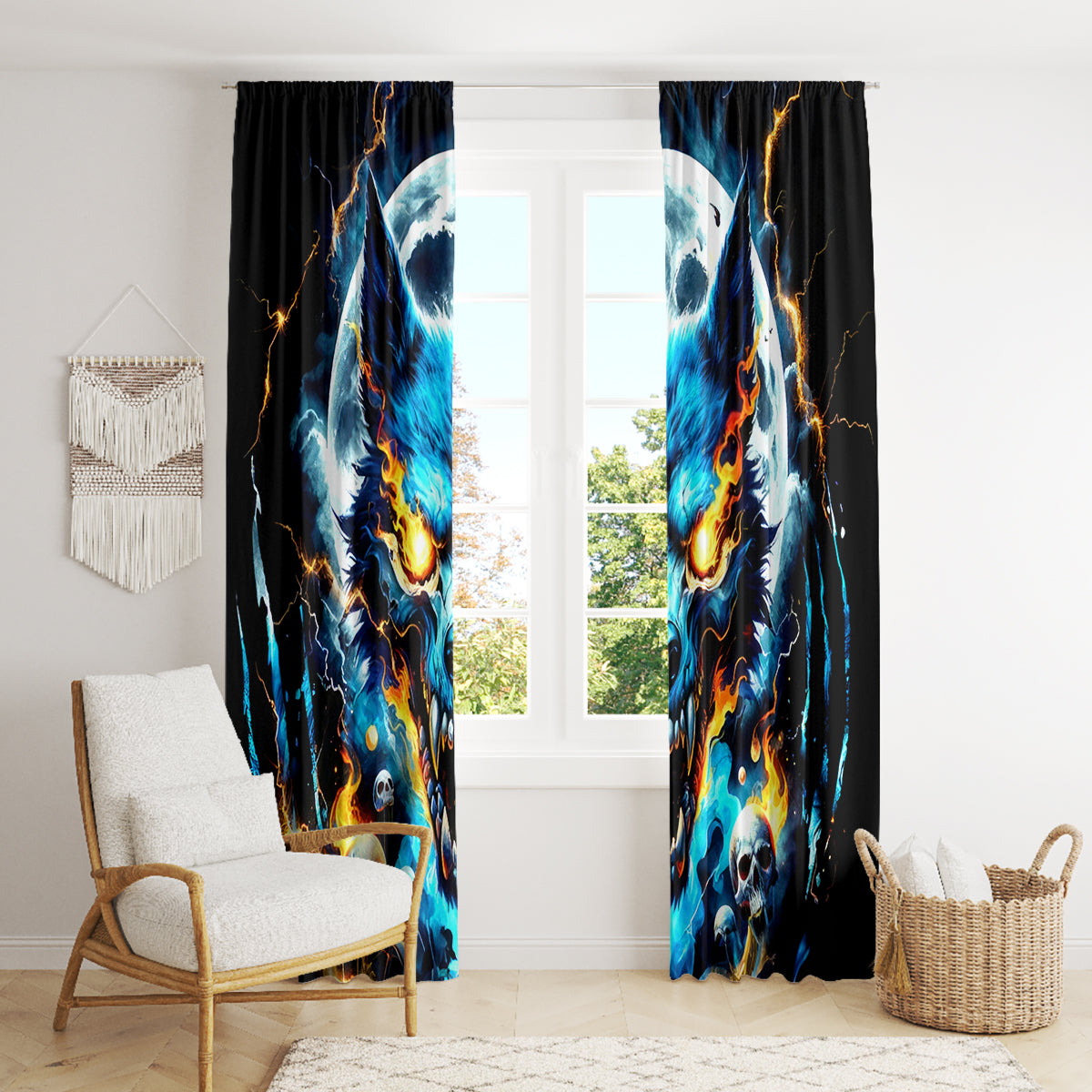 Wolf Skull Window Curtain Born As Human But Wolft At Heart