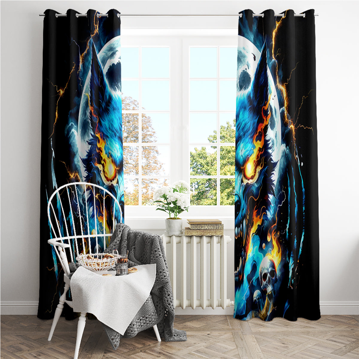 Wolf Skull Window Curtain Born As Human But Wolft At Heart