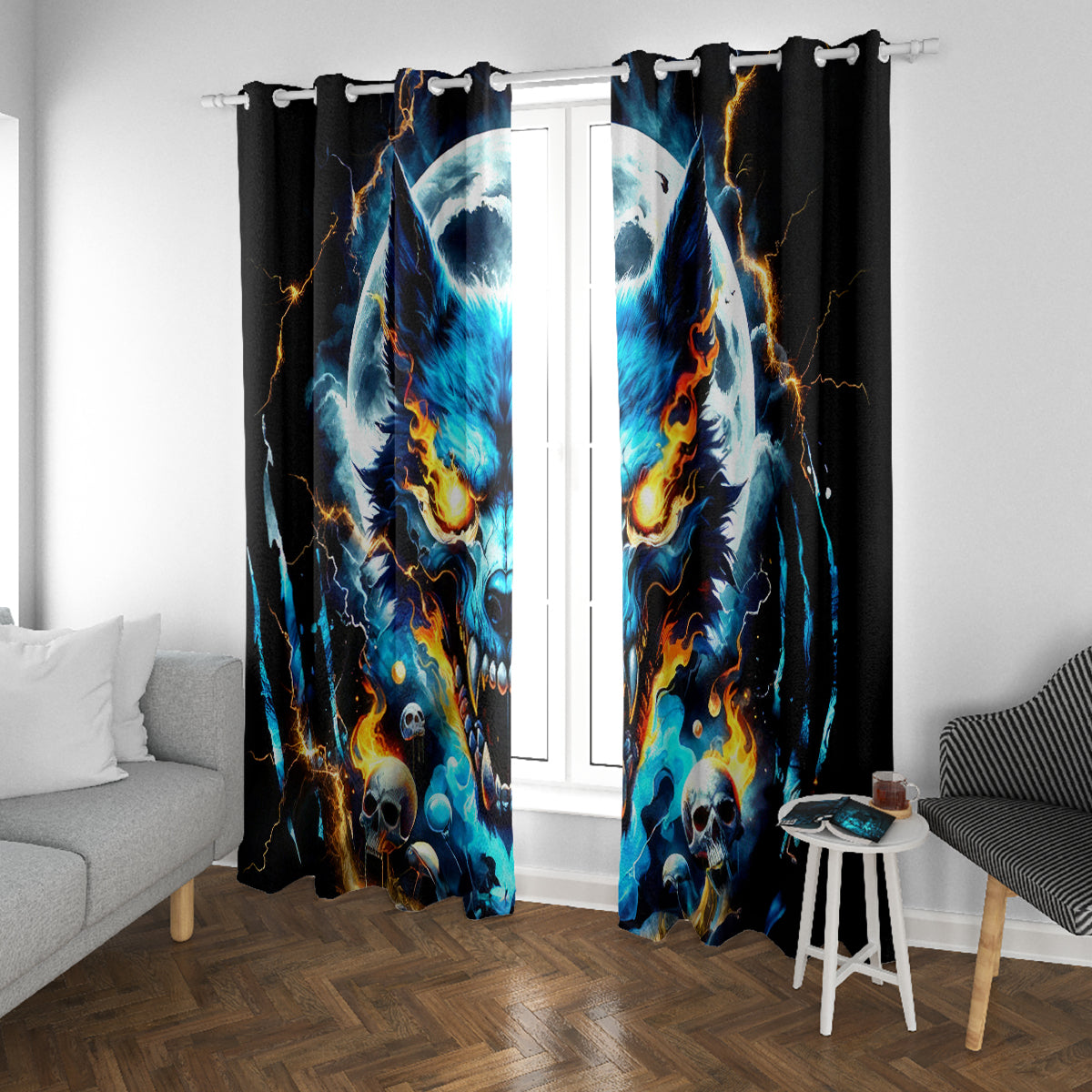 Wolf Skull Window Curtain Born As Human But Wolft At Heart