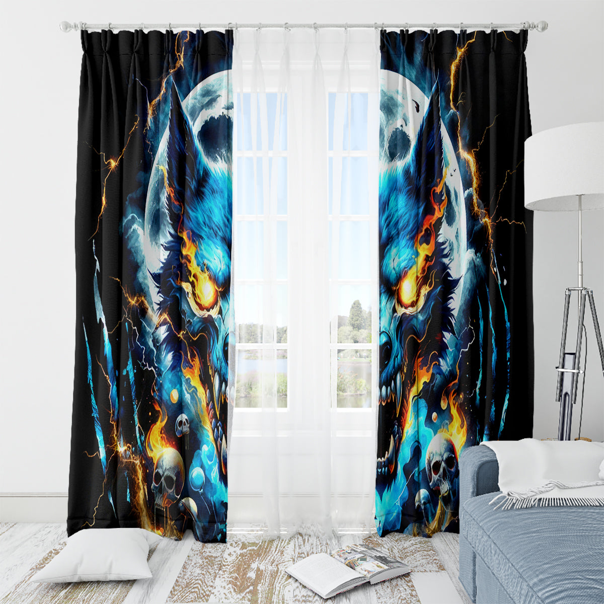 Wolf Skull Window Curtain Born As Human But Wolft At Heart