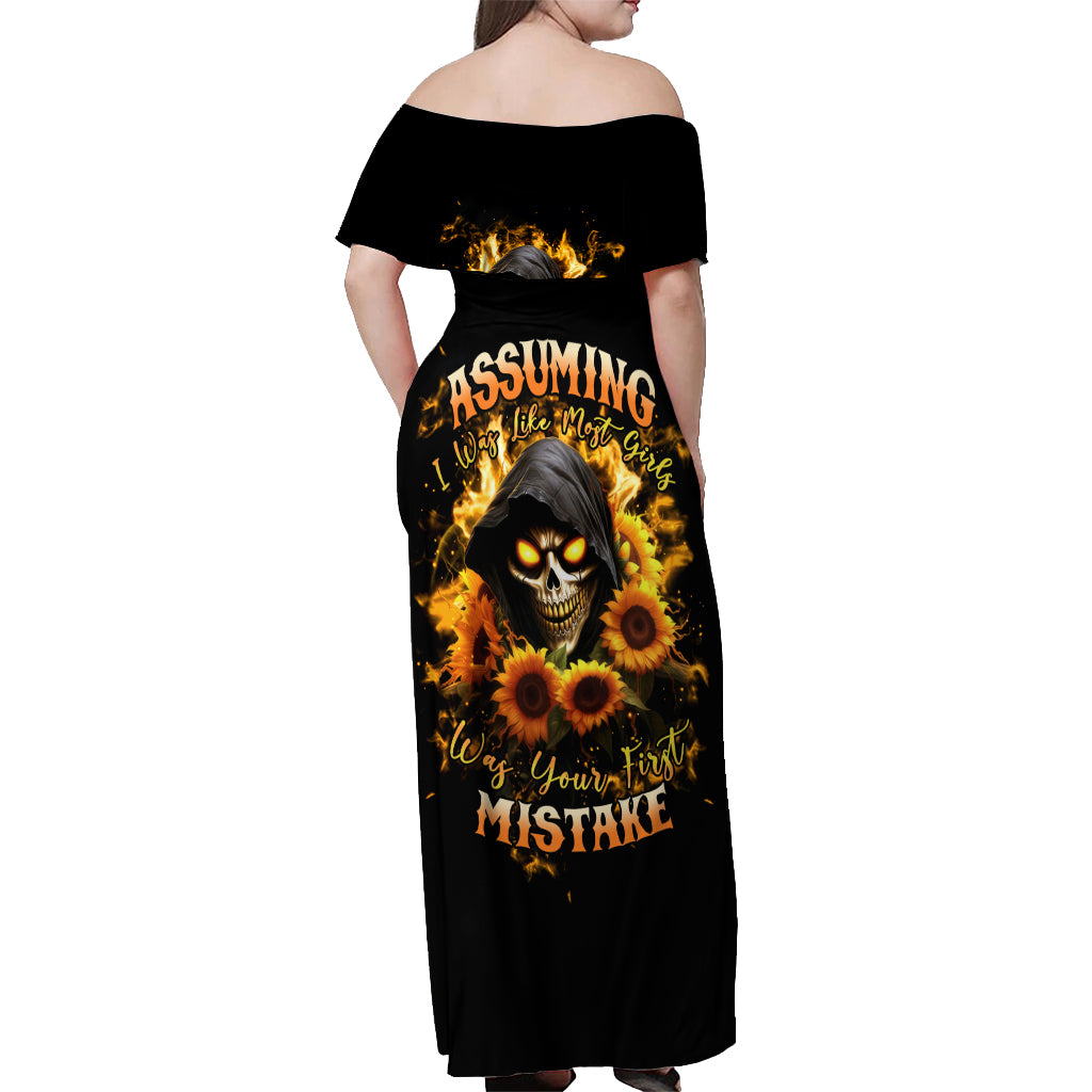 Sunflower Skull Off Shoulder Maxi Dress Assuming I Was Like Most Girls Was Your First Mistake