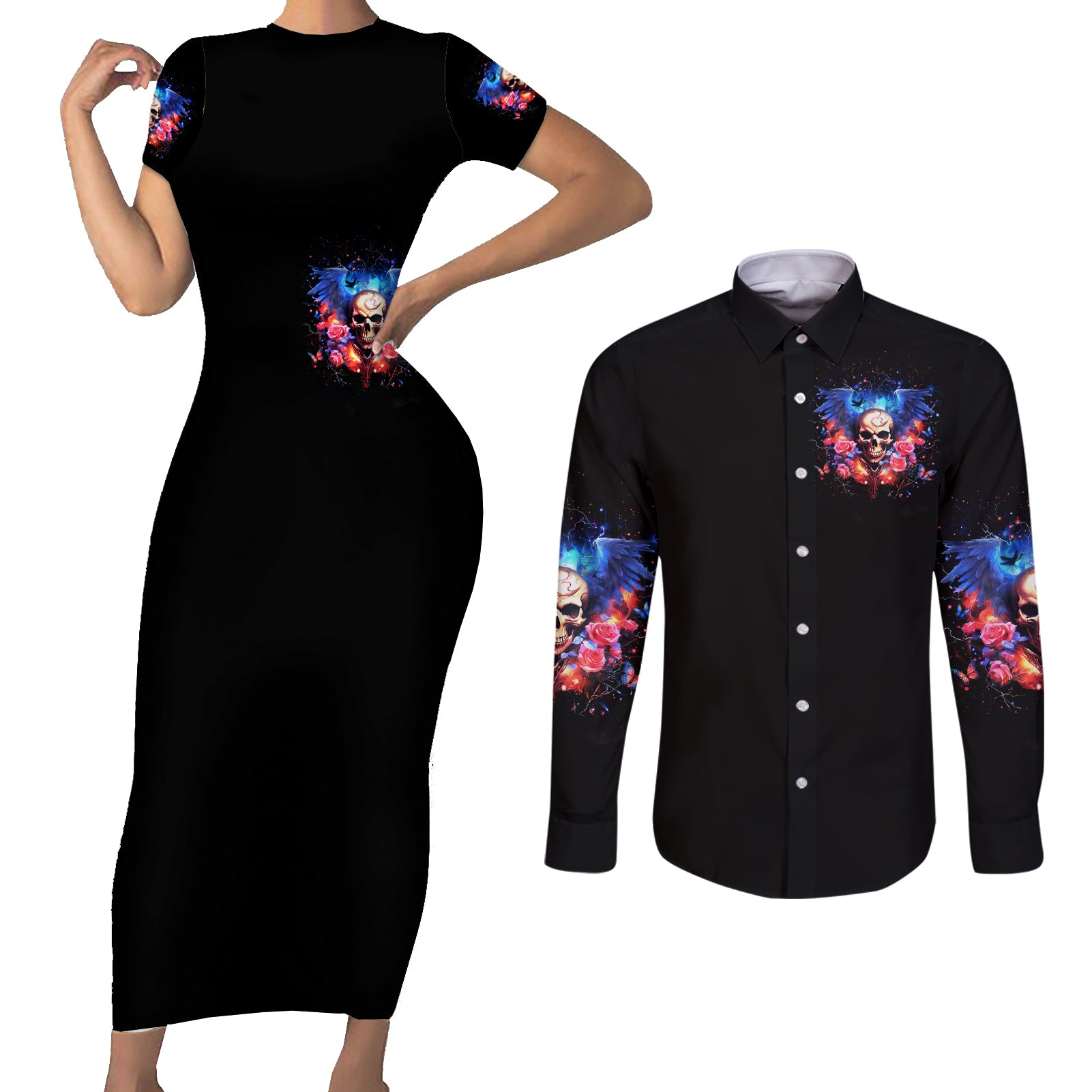 Fairy Skull Couples Matching Short Sleeve Bodycon Dress and Long Sleeve Button Shirt Assuming I Was Like Most Girls Was Your First Mistake
