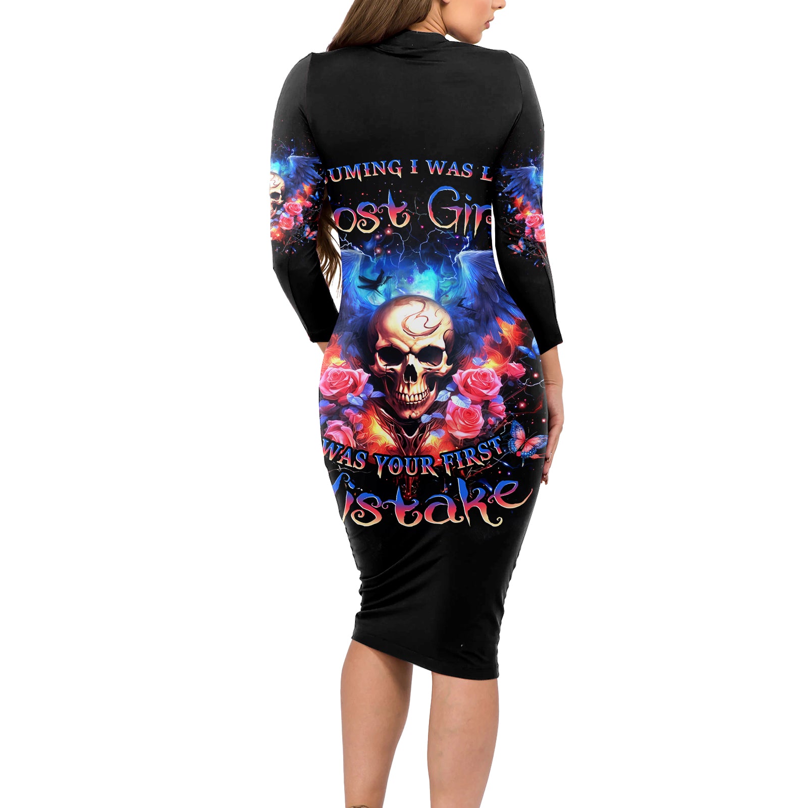 Fairy Skull Long Sleeve Bodycon Dress Assuming I Was Like Most Girls Was Your First Mistake