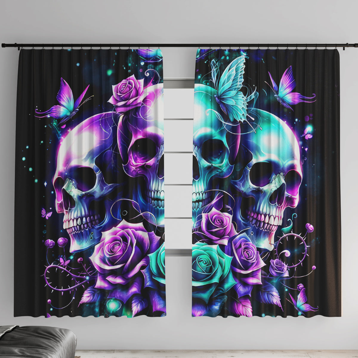 Rose Skull Window Curtain Stuck Between IDK IDC And IDGAF