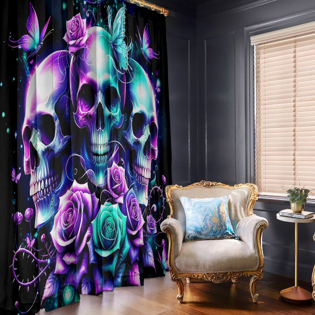 Rose Skull Window Curtain Stuck Between IDK IDC And IDGAF