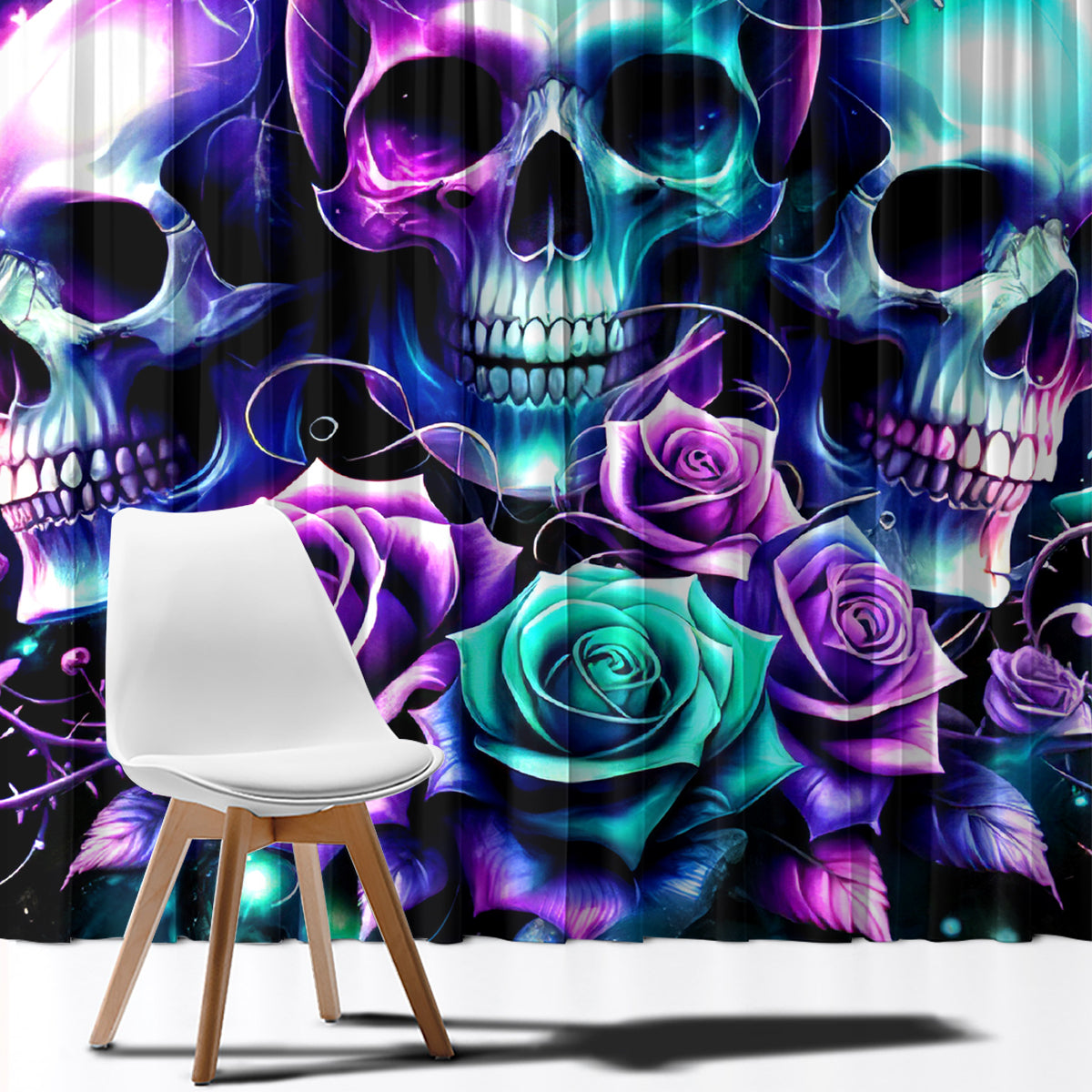 Rose Skull Window Curtain Stuck Between IDK IDC And IDGAF