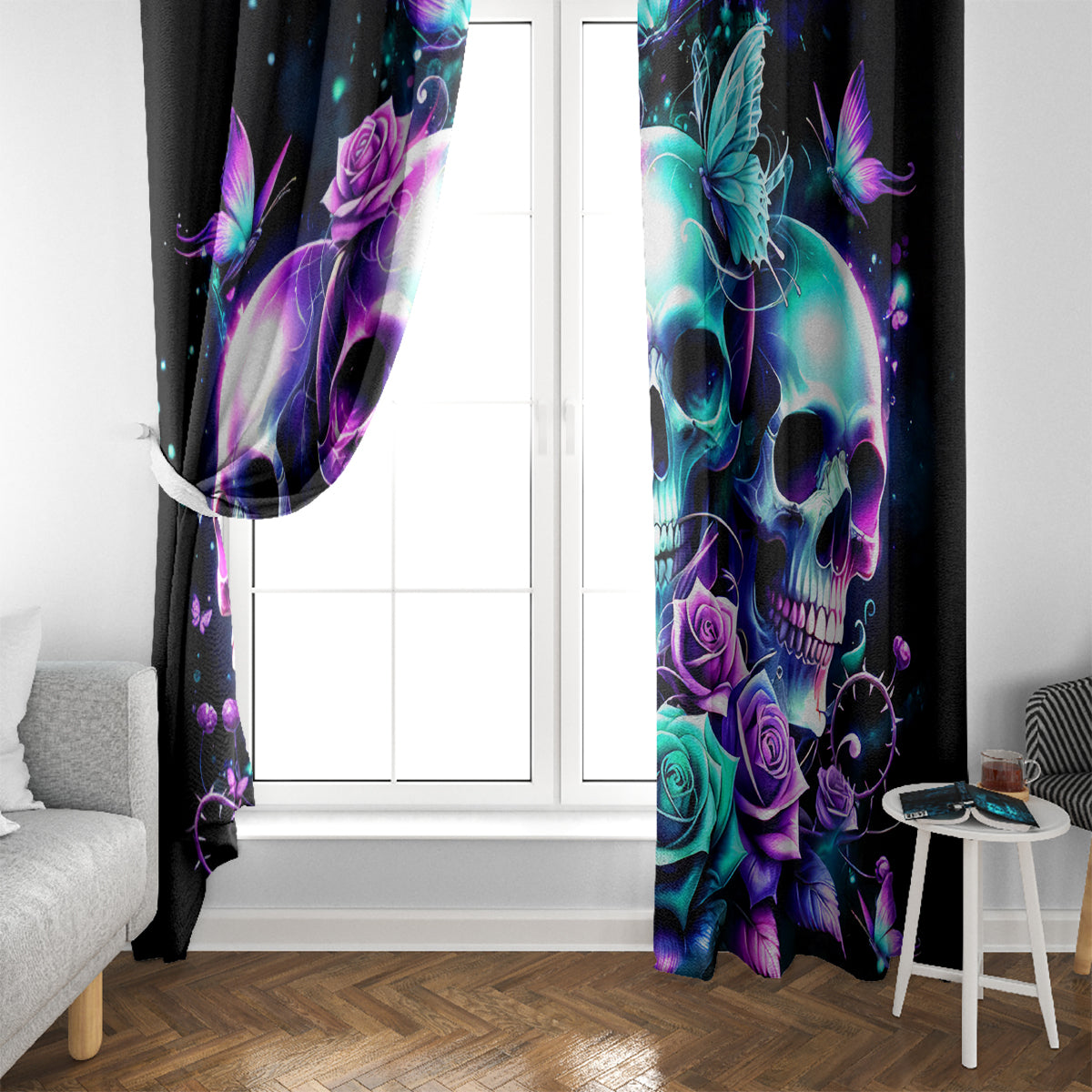 Rose Skull Window Curtain Stuck Between IDK IDC And IDGAF