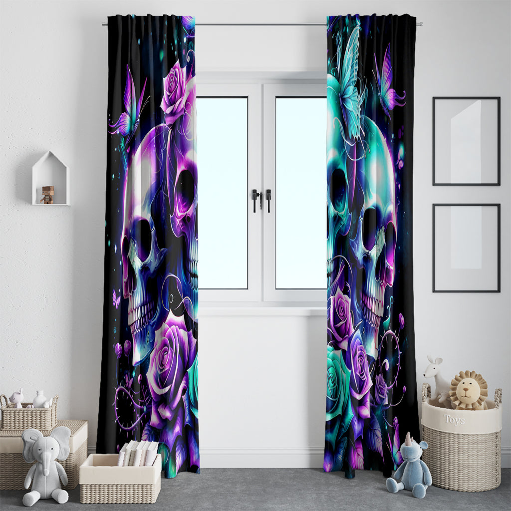 Rose Skull Window Curtain Stuck Between IDK IDC And IDGAF