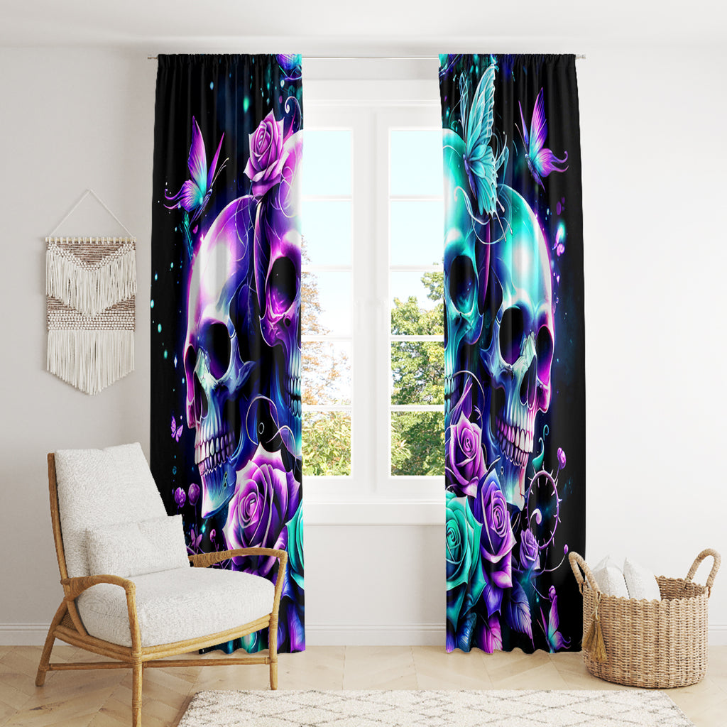 Rose Skull Window Curtain Stuck Between IDK IDC And IDGAF
