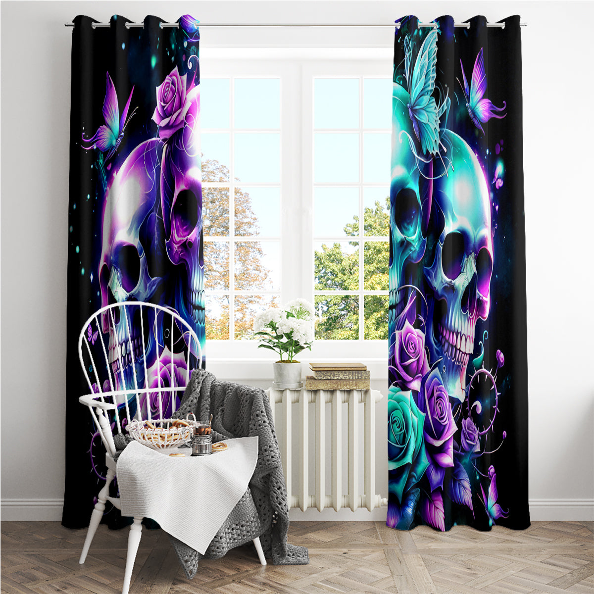 Rose Skull Window Curtain Stuck Between IDK IDC And IDGAF