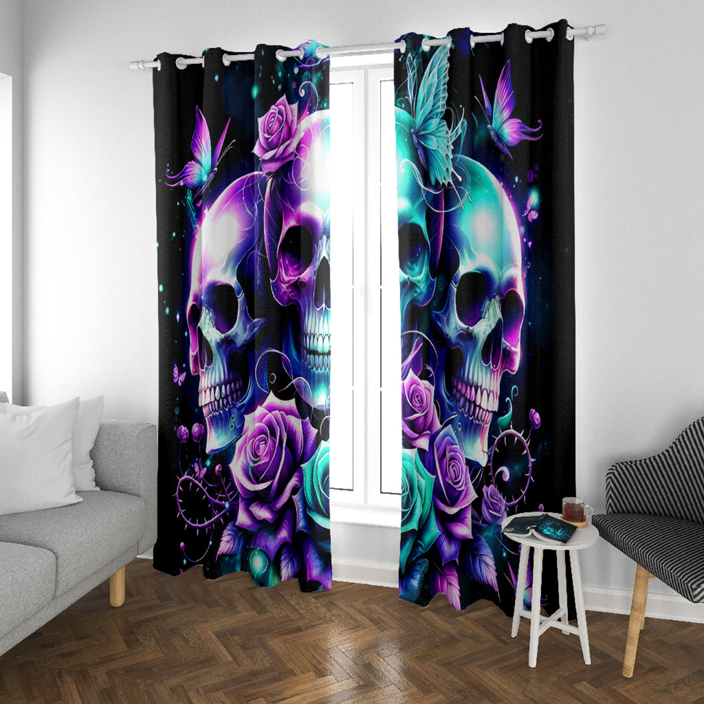 Rose Skull Window Curtain Stuck Between IDK IDC And IDGAF