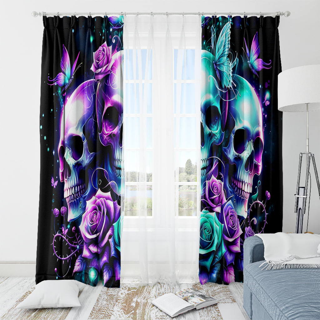 Rose Skull Window Curtain Stuck Between IDK IDC And IDGAF
