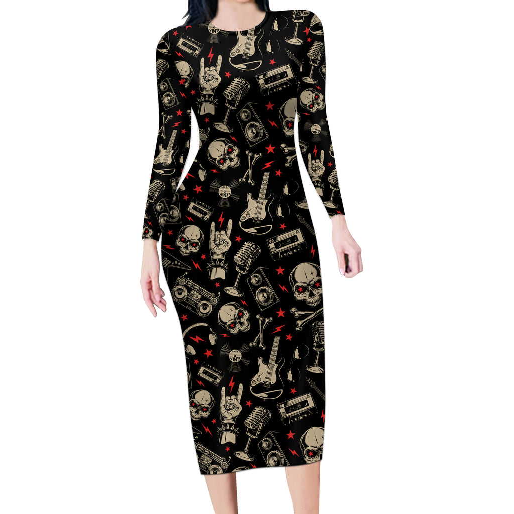 rock-and-roll-skull-pattern-design-long-sleeve-bodycon-dress
