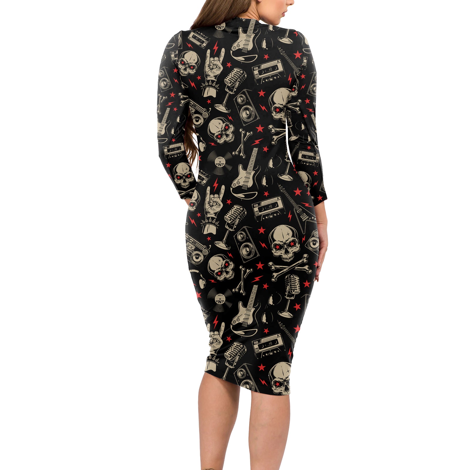 rock-and-roll-skull-pattern-design-long-sleeve-bodycon-dress
