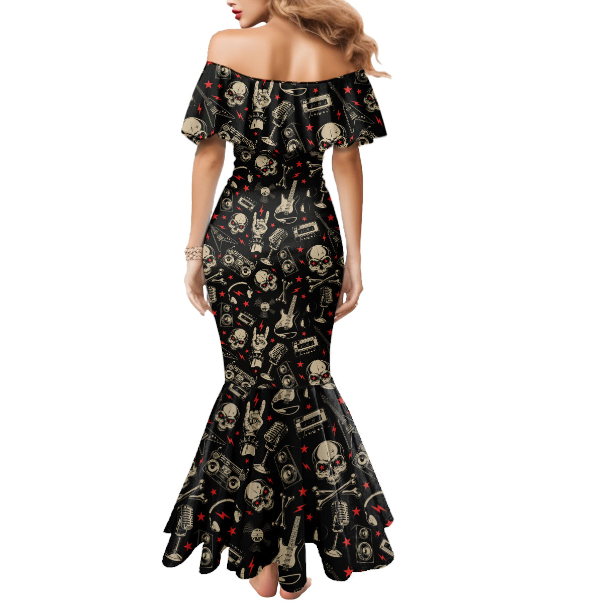 rock-and-roll-skull-pattern-design-mermaid-dress