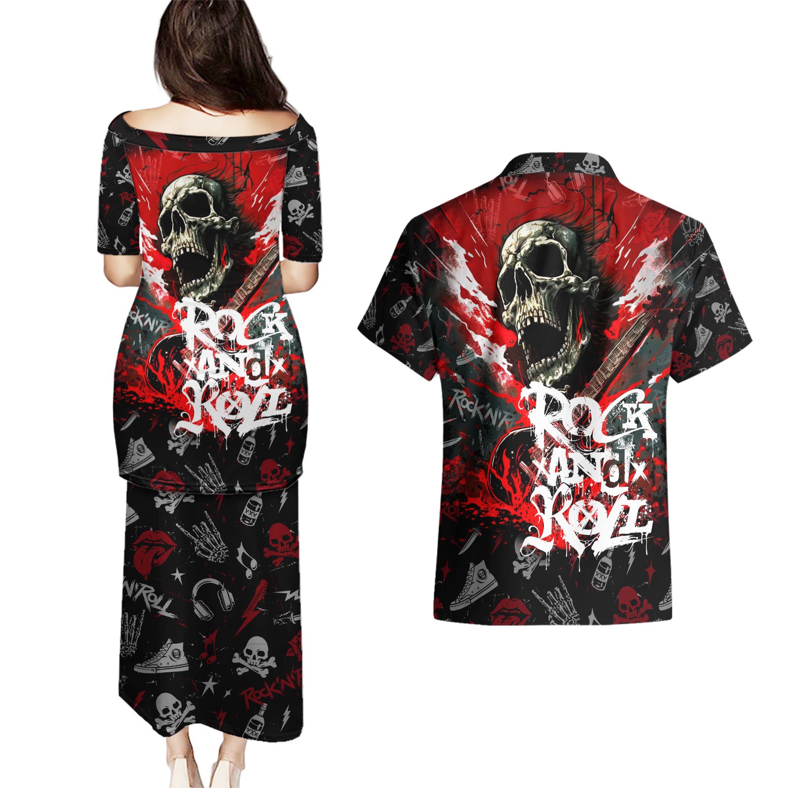 rock-and-roll-skull-forever-couples-matching-puletasi-dress-and-hawaiian-shirt