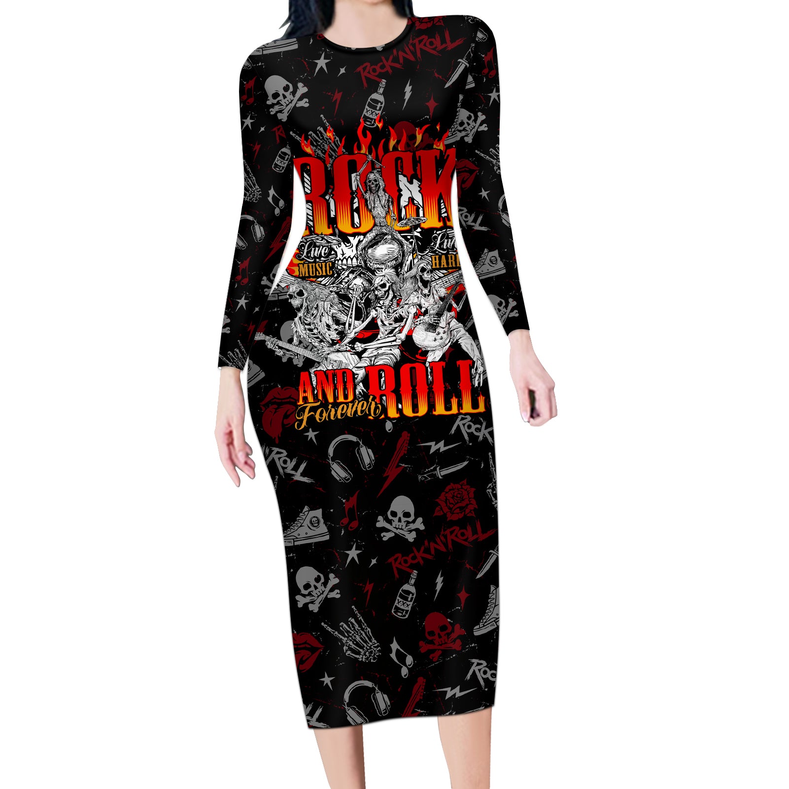 rock-and-roll-skull-forever-long-sleeve-bodycon-dress