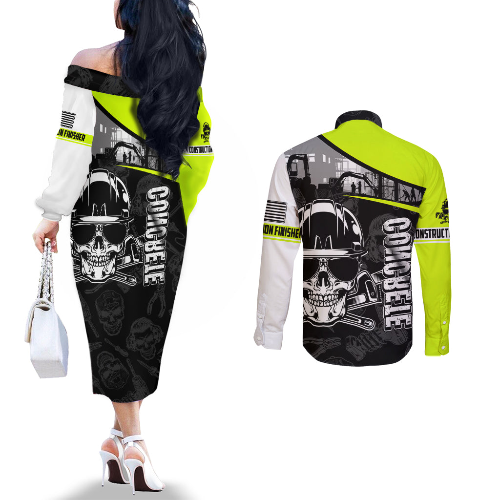 concrete-finisher-skull-on-site-couples-matching-off-the-shoulder-long-sleeve-dress-and-long-sleeve-button-shirts