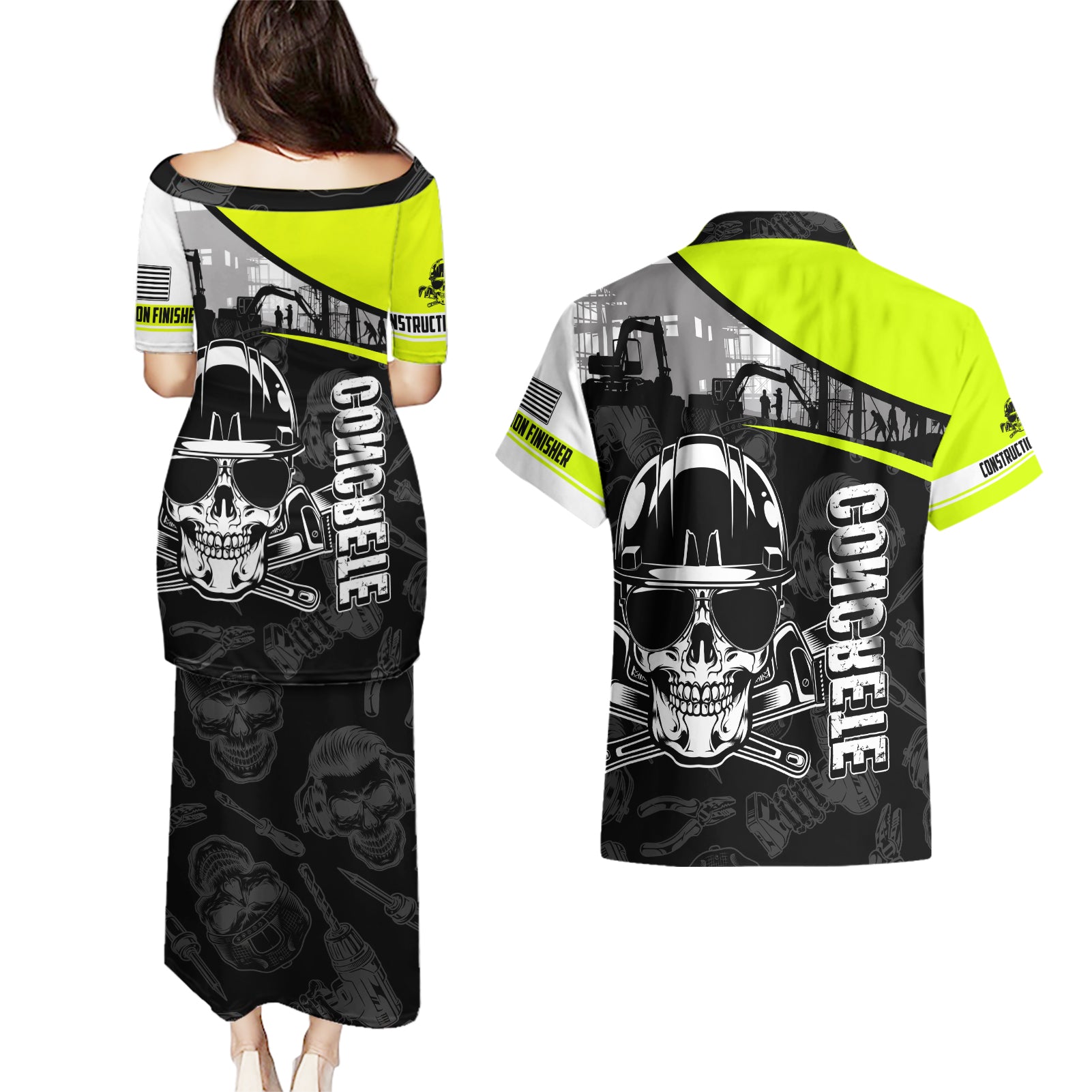 concrete-finisher-skull-on-site-couples-matching-puletasi-dress-and-hawaiian-shirt