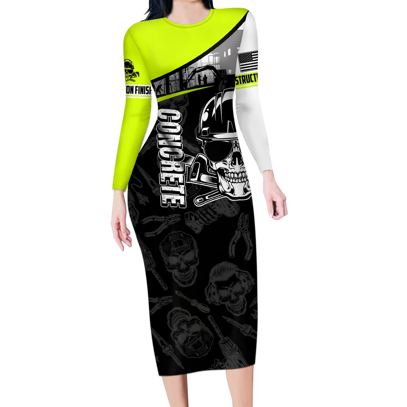 concrete-finisher-skull-on-site-long-sleeve-bodycon-dress