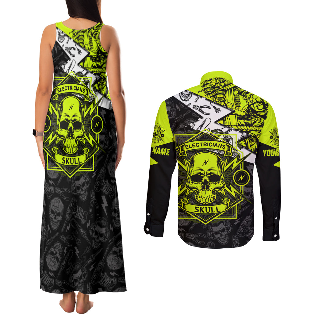 personalised-electricians-skull-couples-matching-tank-maxi-dress-and-long-sleeve-button-shirts