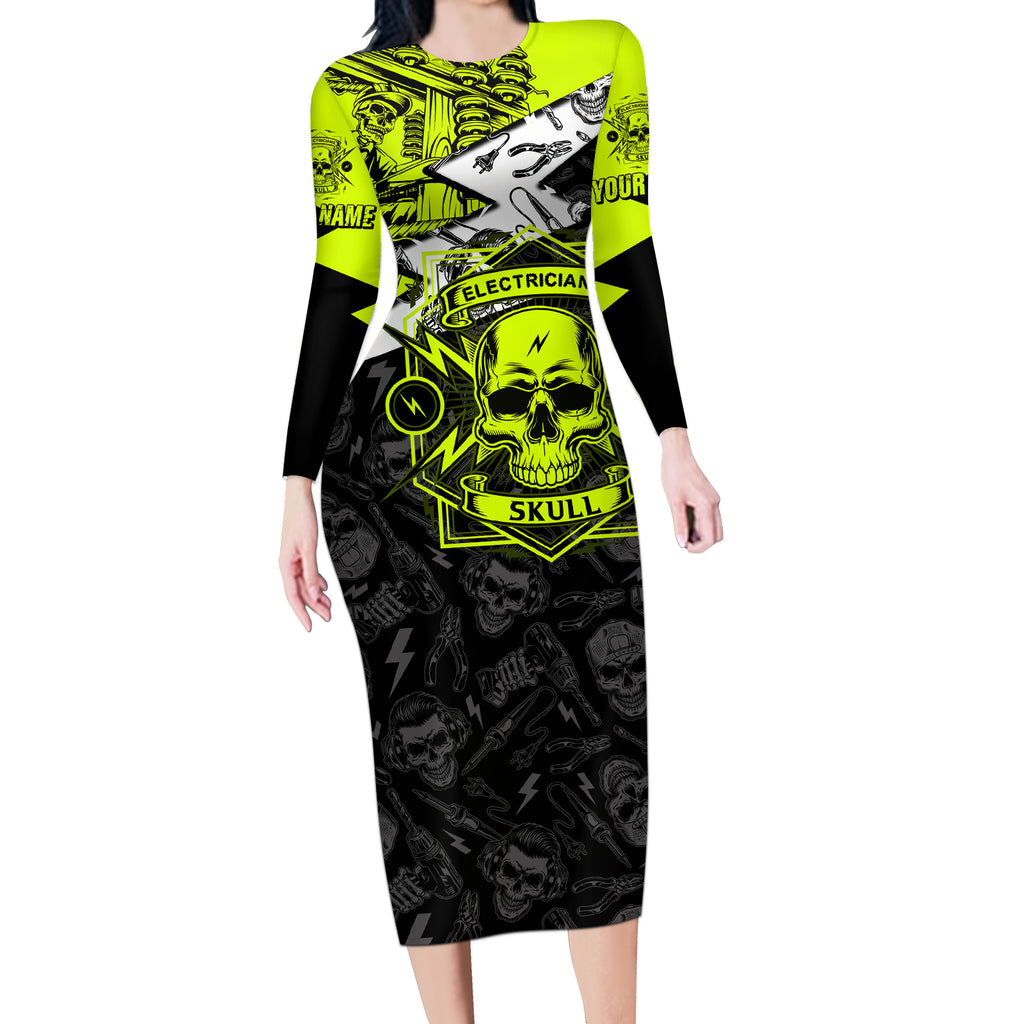 personalised-electricians-skull-long-sleeve-bodycon-dress