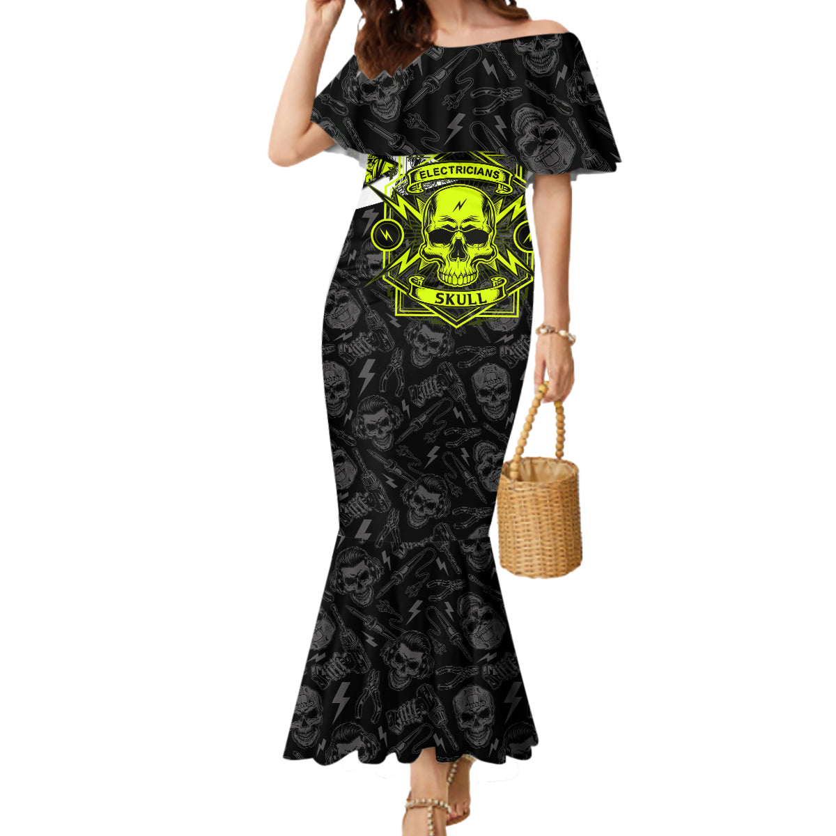 personalised-electricians-skull-mermaid-dress