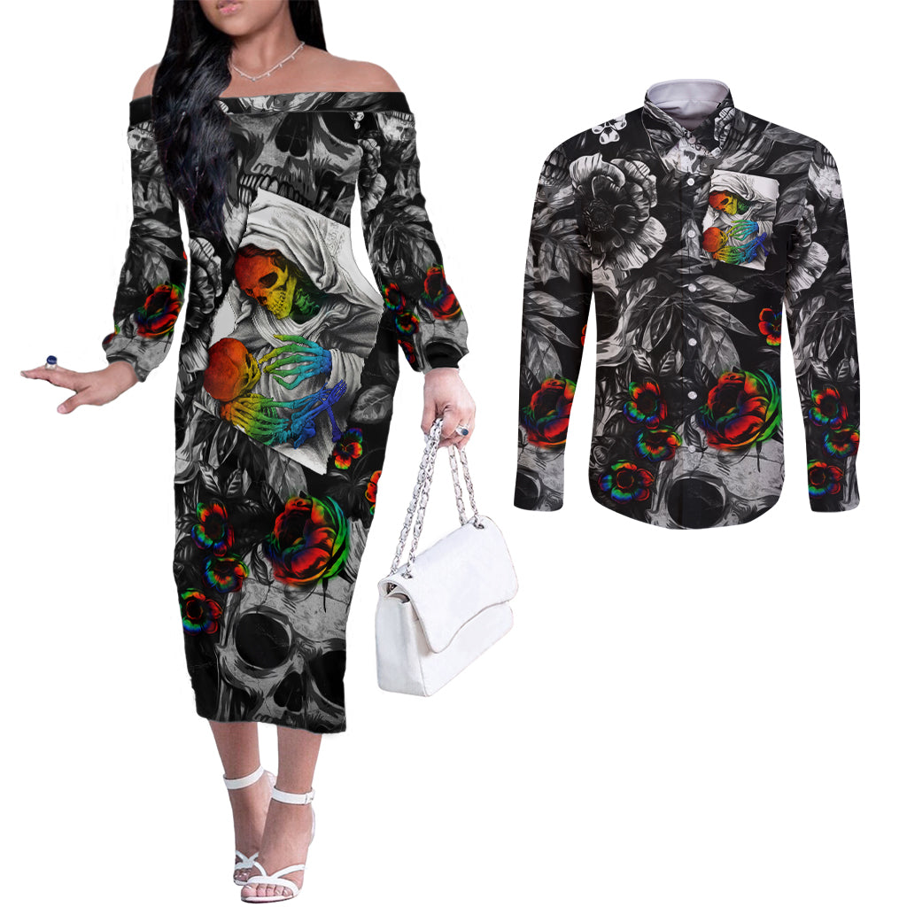 lgbt-couples-matching-off-the-shoulder-long-sleeve-dress-and-long-sleeve-button-shirts-lgbt-we-are-born-of-love-love-is-our-mother