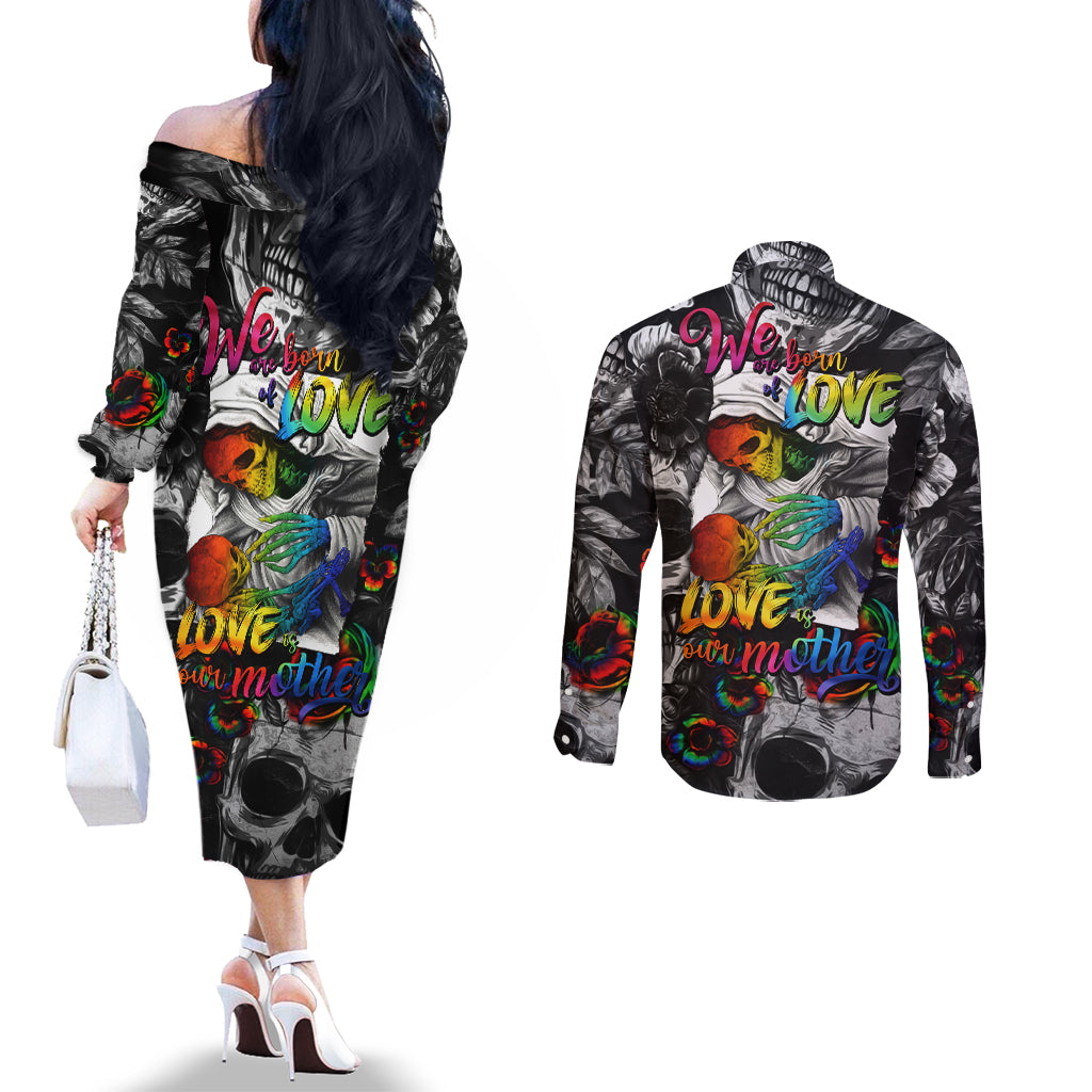 lgbt-couples-matching-off-the-shoulder-long-sleeve-dress-and-long-sleeve-button-shirts-lgbt-we-are-born-of-love-love-is-our-mother