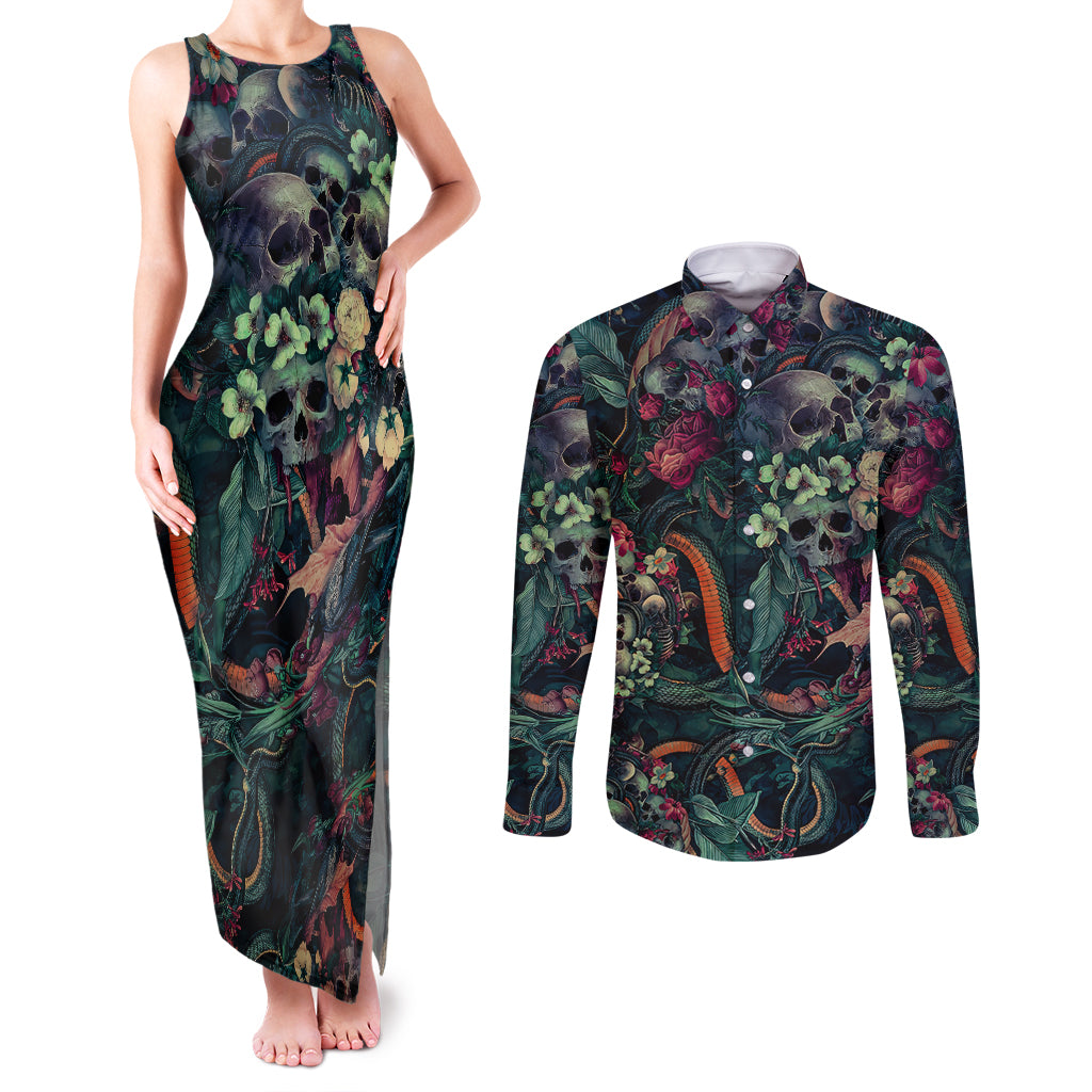 skulls-and-snakes-couples-matching-tank-maxi-dress-and-long-sleeve-button-shirt
