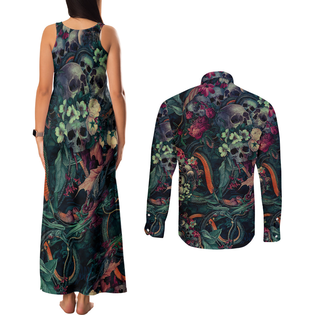 skulls-and-snakes-couples-matching-tank-maxi-dress-and-long-sleeve-button-shirt