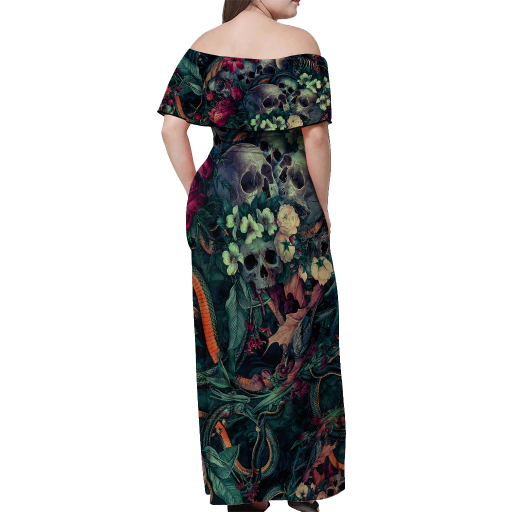 skulls-and-snakes-off-shoulder-maxi-dress