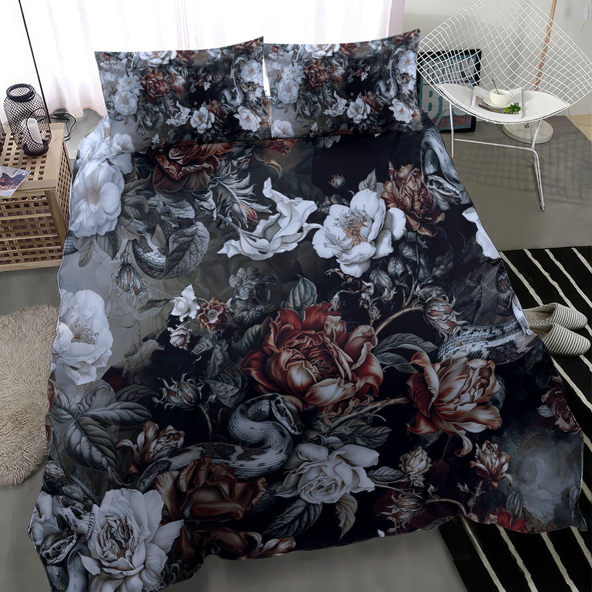 skulls-roses-and-white-snakes-bedding-set