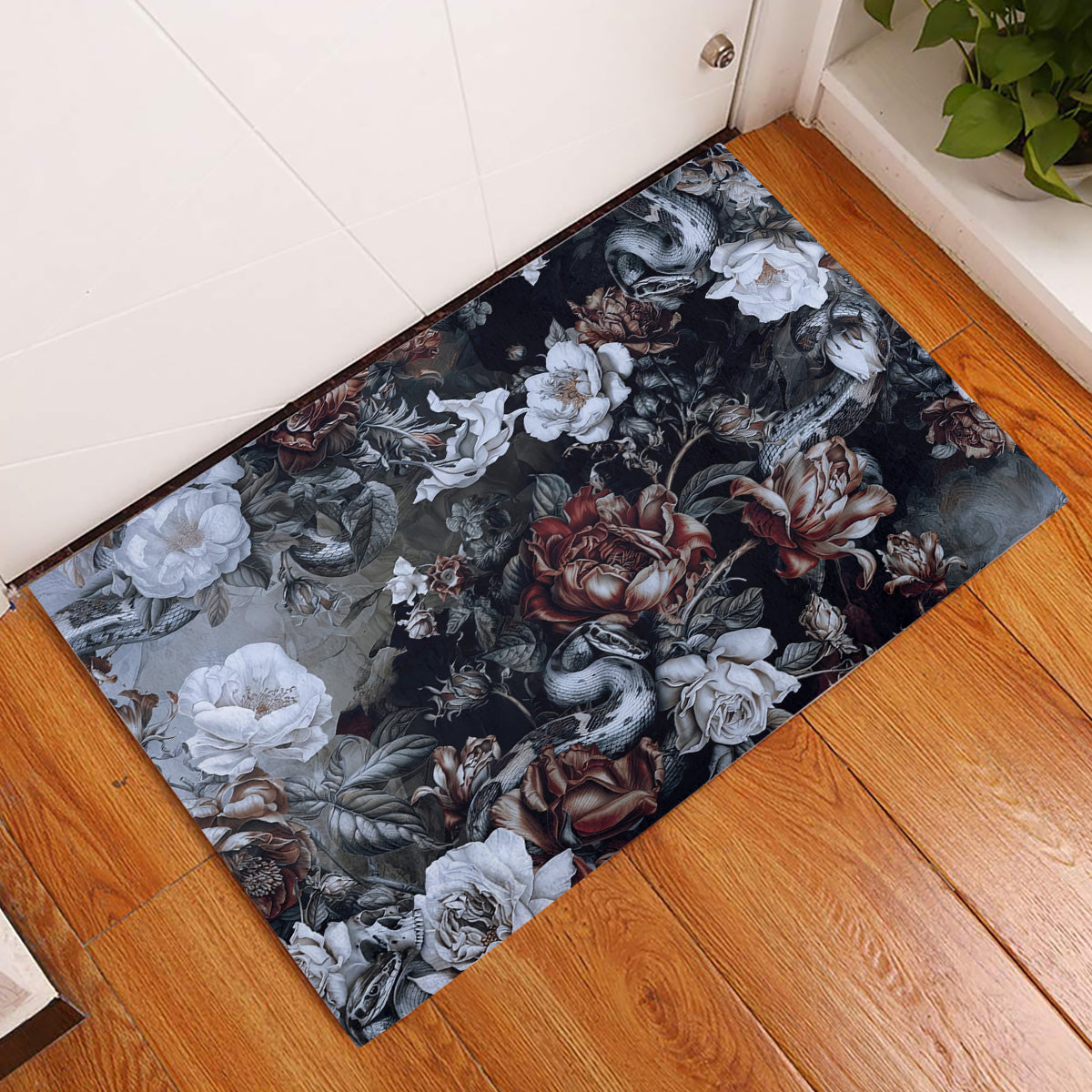 skulls-roses-and-white-snakes-rubber-doormat