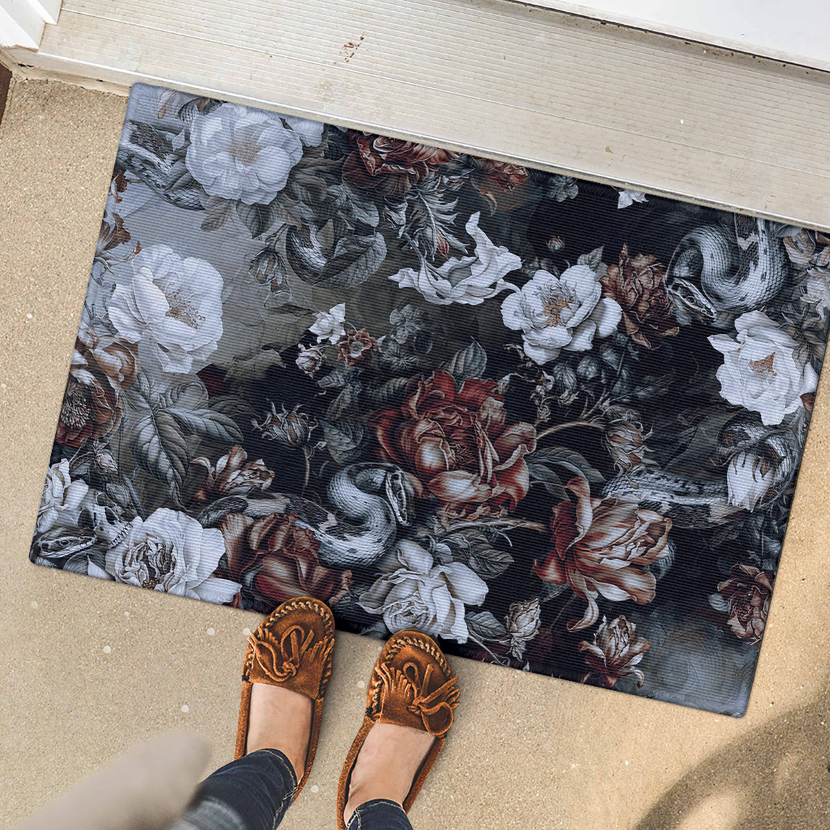 skulls-roses-and-white-snakes-rubber-doormat
