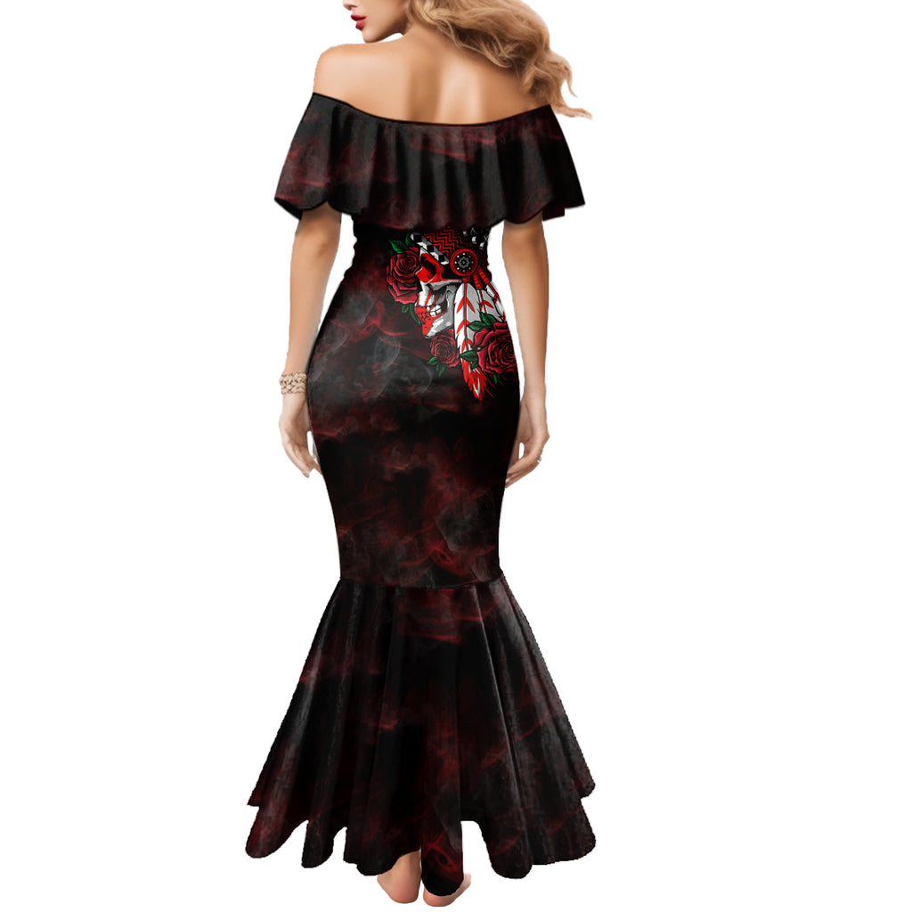 personalised-native-american-chief-skull-mermaid-dress-rose-skull