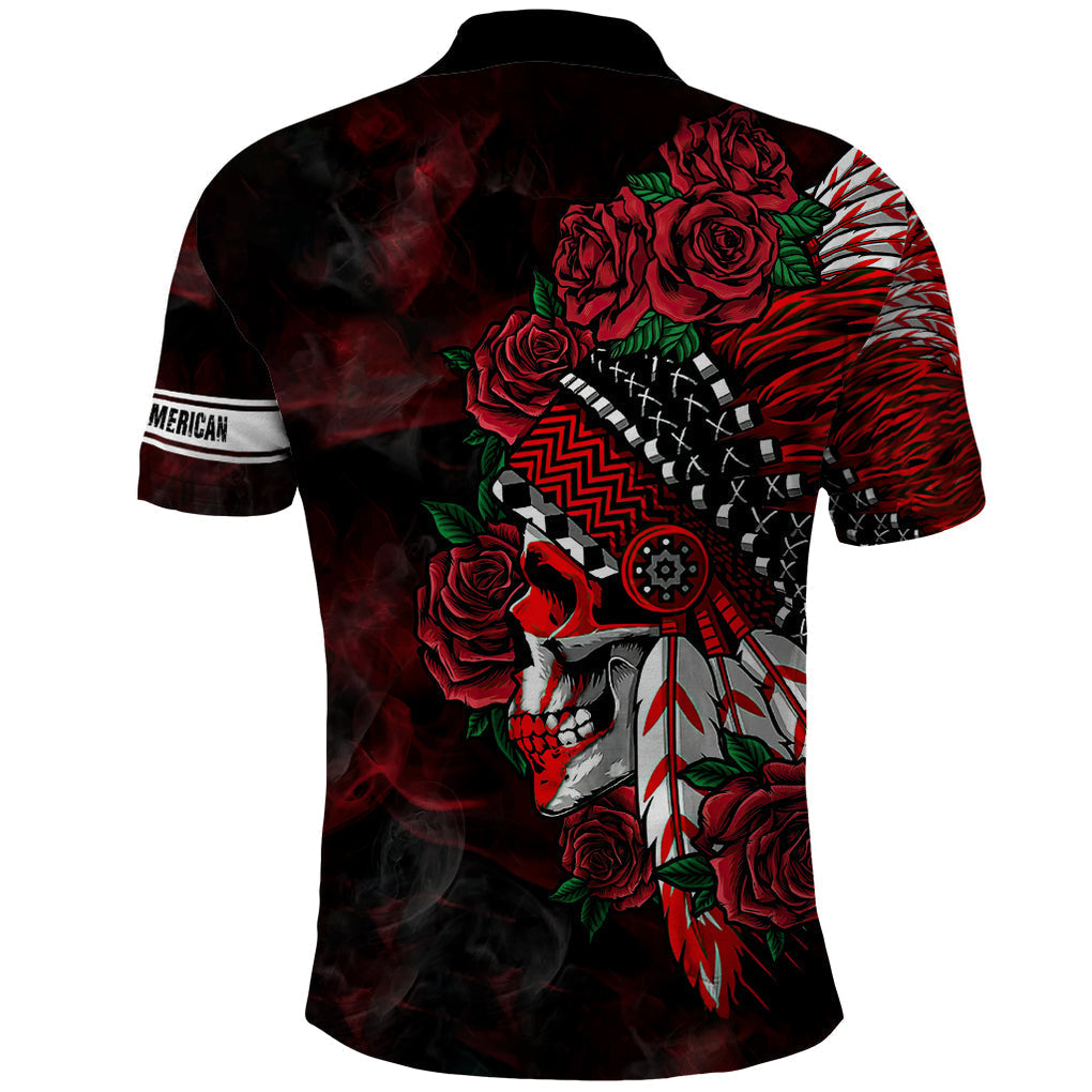 personalised-native-american-chief-skull-polo-shirt-rose-skull