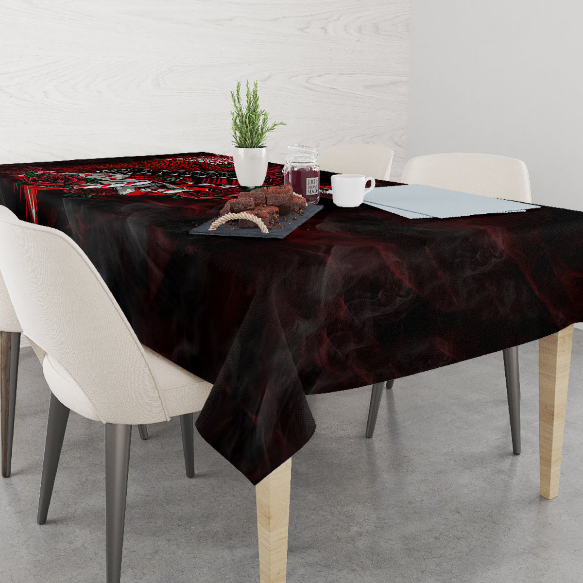 personalised-native-american-chief-skull-tablecloth-rose-skull