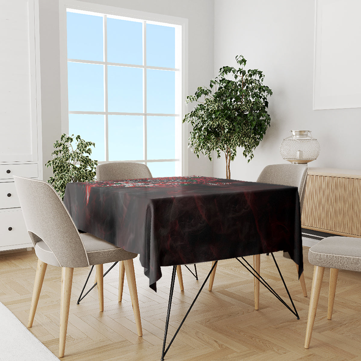 personalised-native-american-chief-skull-tablecloth-rose-skull